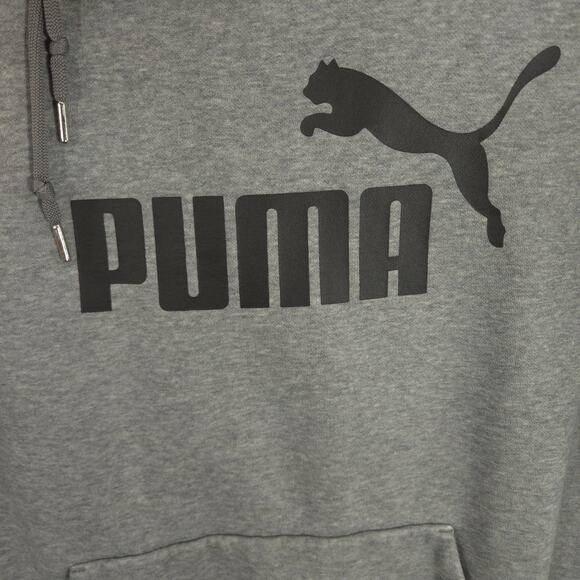 PUMA Hoodie Mens Small Gray Black Essential Big Logo Fleece Long Sleeve Pullover - Picture 3 of 9